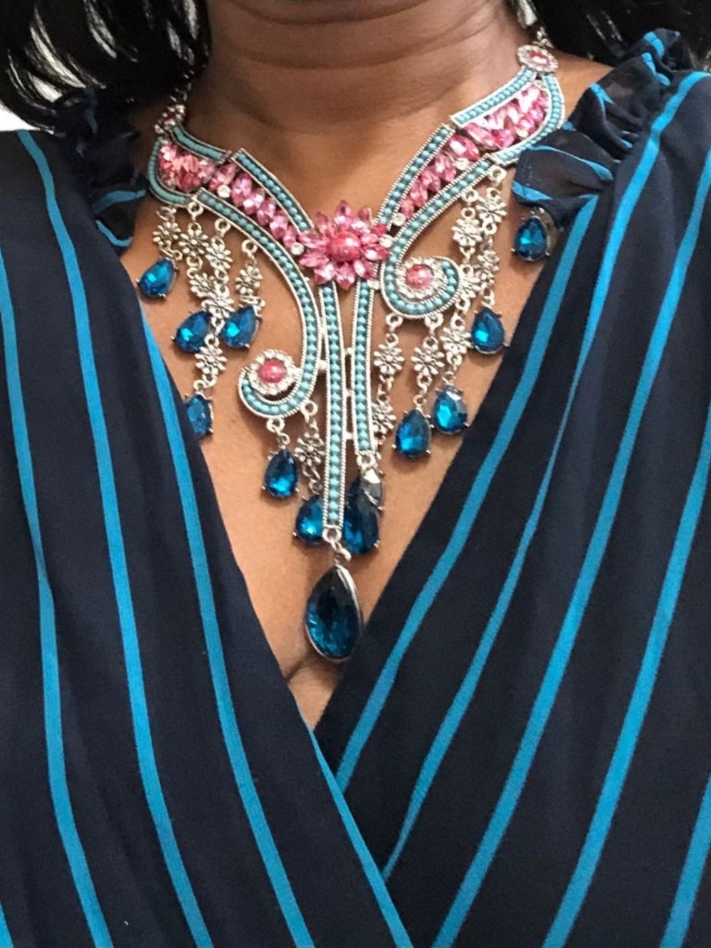 Statement Pink and Blue Crystal Bib Necklace